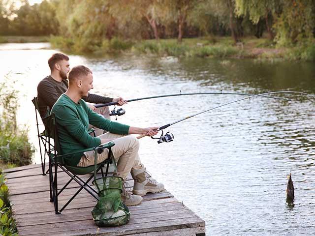 Fishing activity at the Chevanel and Breuil ponds located along the Campsite Les Ballastières in Champagney in the Southern Vosges