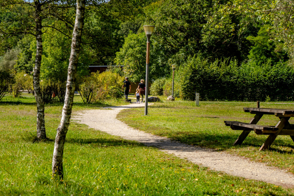 Famille se promenant dans le parc verdoyant