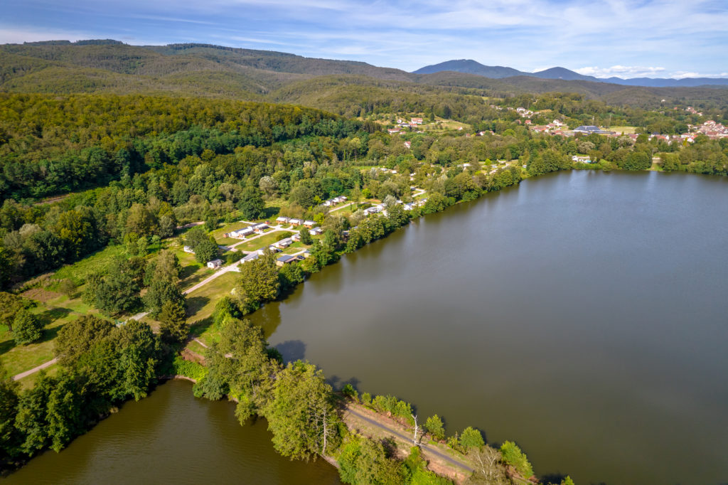 Vue aérienne forêt et lac paisible