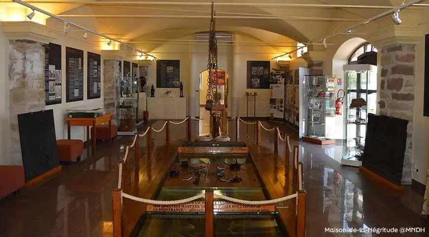 Historical museum exhibit room with artifacts and displays.